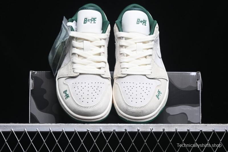 Nike Air Jordan 1 Low AJ1 Bape Collaboration - Full Pig Eight Green Grey Retro Basketball Shoes - DM9188-009