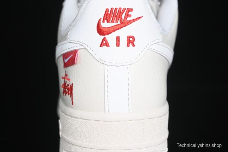 Nike Air Force 1 '07 Low Stussy Collaboration - AF1 White Red Label Low-Top Casual Sneakers - SJ6698-016