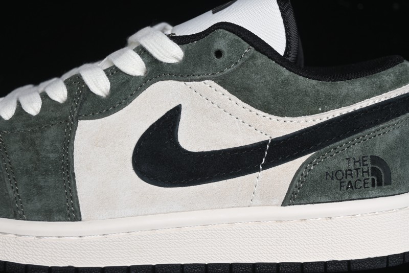 Nike Air Jordan 1 Low AJ1 The North Face Collaboration - Custom Premium Pigskin Dark Green Retro Basketball Shoes - DM9188-004