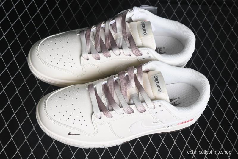 Nike SB Dunk Low Supreme Collaboration - White Brown Split Swoosh Anniversary High-End Custom Low-Top Casual Skate Shoes - BB8675-113