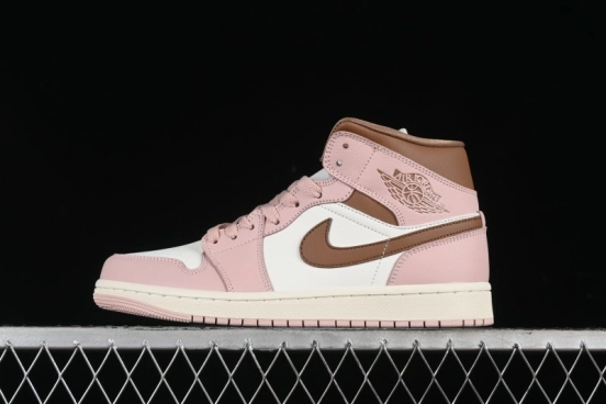 Nike Air Jordan 1 Mid AJ1 Basketball Shoes in Khaki Pink - BQ6472-620