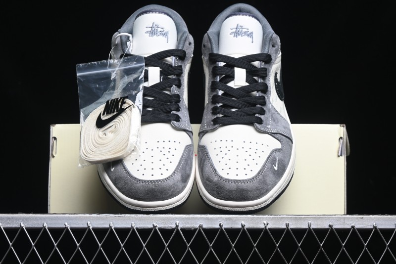 Nike Air Jordan 1 Low Stussy Collaboration Pig Grey Black Swoosh Custom Retro Basketball Shoes - SJ9950-029
