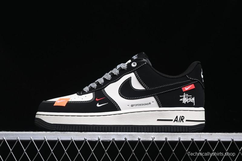 Nike Air Force 1 '07 Low Stussy Collaboration - Black White Double Swoosh Red Tag Low-Top Casual Sneakers - SJ6698-012