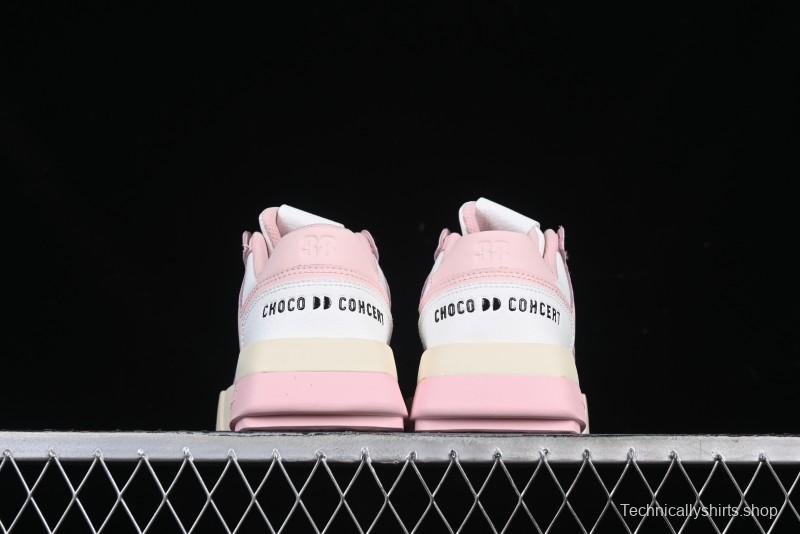 Choco Concert Leather Round Square Asymmetrical Fashion Sneakers White Pink - AJE5