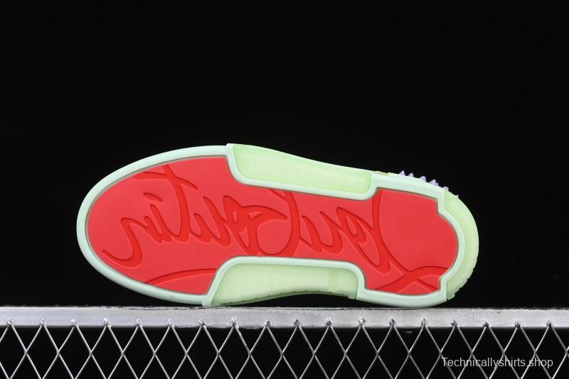 Christian Louboutin Funnyto Flat French Luxury Brand Green Color Block Low Top Sneakers - X.D4