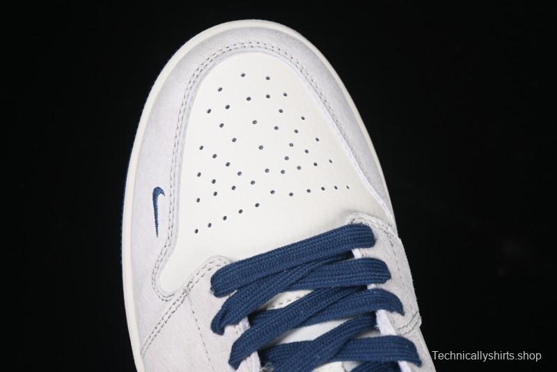 Nike Air Jordan 1 Low AJ1 The North Face Collaboration - Grey Pigskin Blue Sole Retro Basketball Shoes DM9188-011