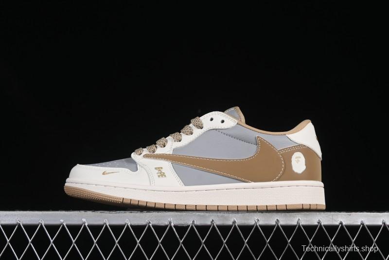 Nike Travis Scott x Fragment Design x Air Jordan 1 Low OG SP AJ1 Bape Collaboration Low-Top Casual Sneakers - BB6511-623