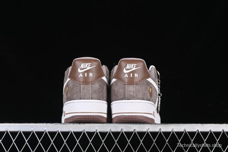 Nike Air Force 1 '07 Low Bape Collaboration Brown White Swoosh Low-Top Casual Sneakers - KK1988-035