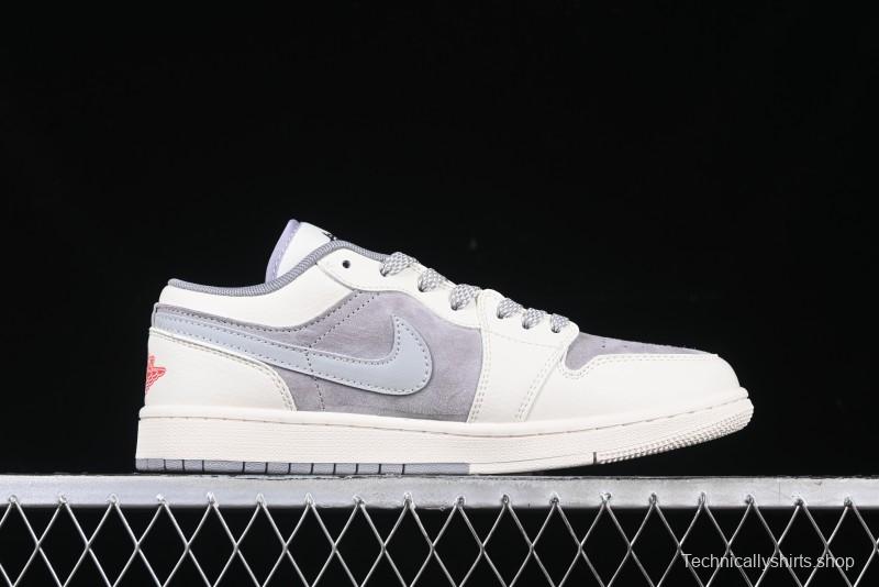 Nike Air Jordan 1 Low Stussy Collaboration - Retro Basketball Shoes in Light Grey - SJ9950-044