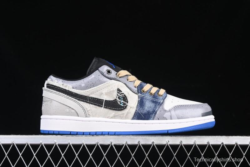 Nike Air Jordan 1 Low Retro Basketball Shoes Panda Prank Surf Fishing Overfishing Blue Brown Gray - 553558-140