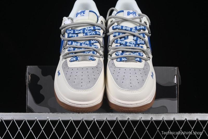 Nike Air Force 1 '07 Low Bape Collaboration Beige Blue Gum Pull Tab Casual Sneakers - SJ1198-112