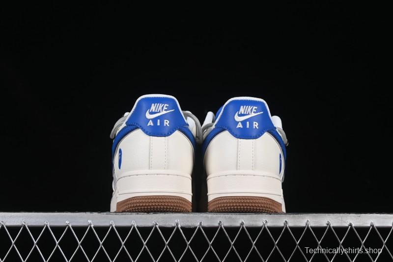 Nike Air Force 1 '07 Low Bape Collaboration Beige Blue Gum Pull Tab Casual Sneakers - SJ1198-112
