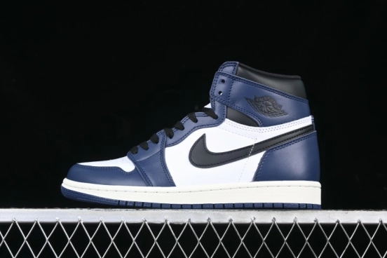 Nike Air Jordan 1 High OG "Midnight Navy" Basketball Shoes with Full Leather Construction - DZ5485-401