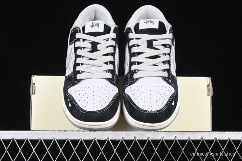 Nike SB Dunk Low Stussy Collaboration - Black Grey Pig Leather Anniversary Custom Edition Low-Top Casual Sneakers - XX3168-008