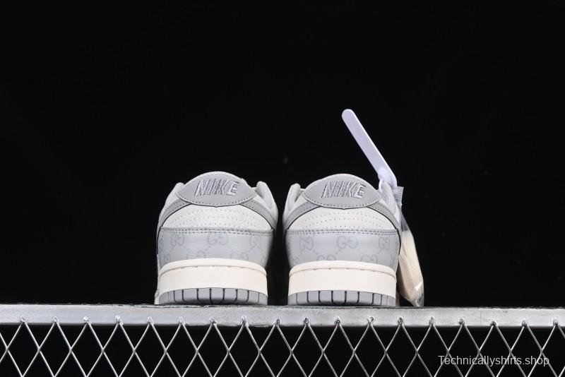 Nike SB Dunk Low Gucci Collaboration Dark Pattern Grey Swoosh Anniversary Custom Low-Top Casual Skate Shoes - DM6868-013