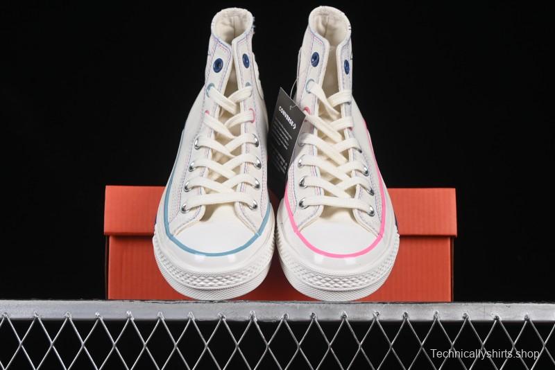 Converse Chuck 1970s High Top Casual Sneakers with Star Stitching and White-Pink-Blue Mismatched Design - A15744C