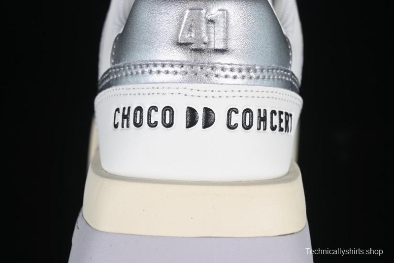 Choco Concert Leather Asymmetrical Fashion Sneakers Silver White - AJE5