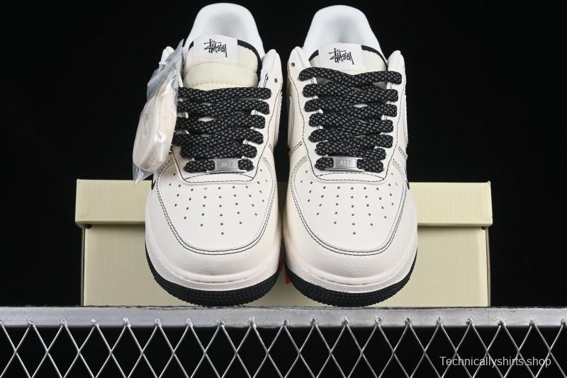 Nike Air Force 1 '07 Low Stussy Collaboration Beige Black Floral Swoosh Casual Sneakers - HH7518-040