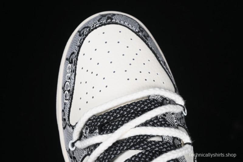 Nike SB Dunk Low Gucci Collaboration Grey Jacquard Swoosh Anniversary High-End Custom Low-Top Casual Skate Shoes - YX5066-215