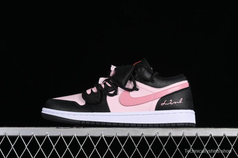 Nike Air Jordan 1 Low AJ1 Retro Basketball Shoes with Black Pink Bow Design - DX4374-008