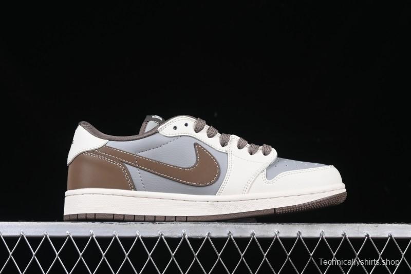 Nike Travis Scott x Fragment Design x Air Jordan 1 Low OG SP AJ1 Bape Collaboration Tea Brown Low-Top Casual Sneakers - BB6511-627