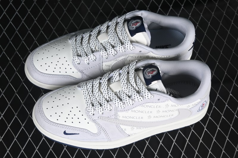 Nike Travis Scott x Fragment Design x Air Jordan 1 Low OG SP AJ1 Moncler Collaboration White Grey Low Top Casual Sneakers - AG3702-806
