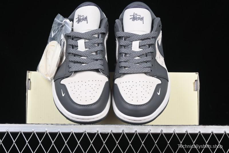 Nike Air Jordan 1 Low Stussy Collaboration - Signal Black Retro Basketball Shoes - XX3318-966