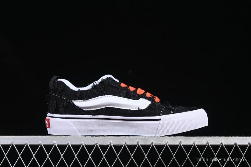 Vans Old Skool Distressed Black Canvas Sneakers with Orange Accents
