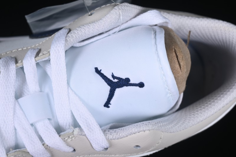 Nike Air Jordan 1 Low AJ1 Casual Sneakers with Cream and Blue Accents - 553558-146