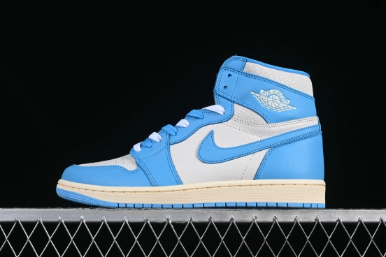 Nike Air Jordan 1 High OG "UNC Reimagined" Retro Basketball Shoes with Cracked Leather and Vintage Midsole - DZ5485-402