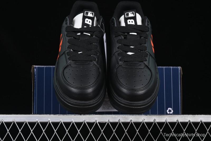 NY Yankees Black Leather Sneakers – Bold Orange Logo Edition
