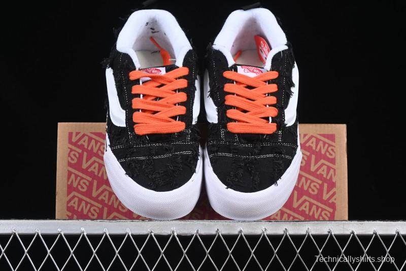 Vans Old Skool Distressed Black Canvas Sneakers with Orange Accents