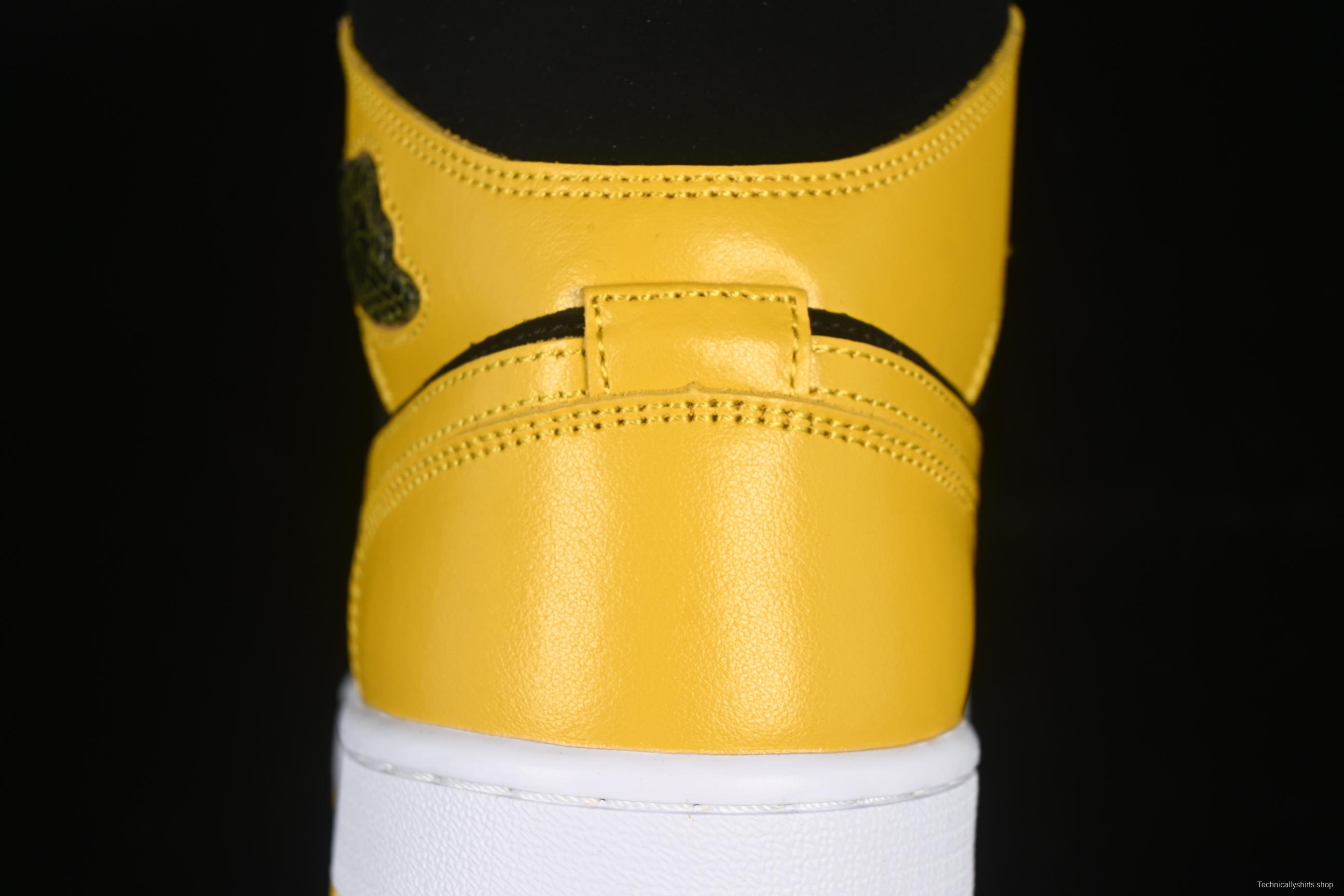 Nike Air Jordan 1 Mid AJ1 Black Yellow Mid-Top Casual Sneakers - HJ6654-071