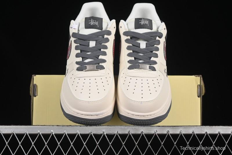 Nike Air Force 1 '07 Low Stussy Collaboration Render Red Swoosh Casual Sneakers - XS1958-573