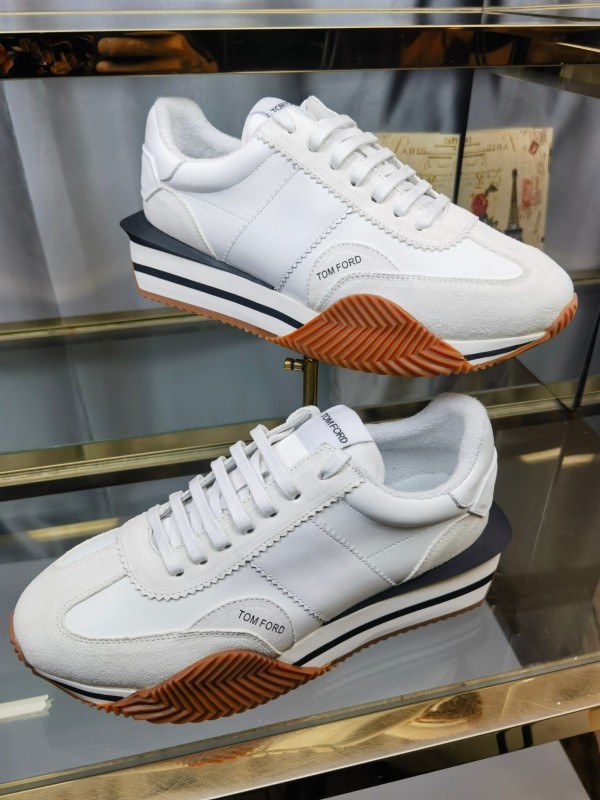 2025 Unisex TOM FORD White Leather Suede Sneakers LY00360(F)/LY00370(M)