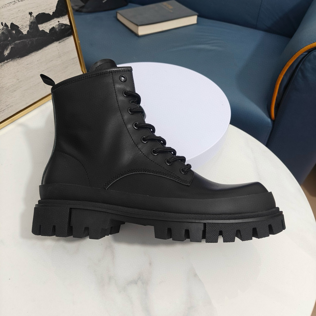 2024 Unisex Dolce & Gabbana Black Leather Combat Boots