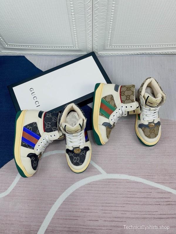 2024 Gucci Brown Beige Blue Green Canvas Kids Sneakers