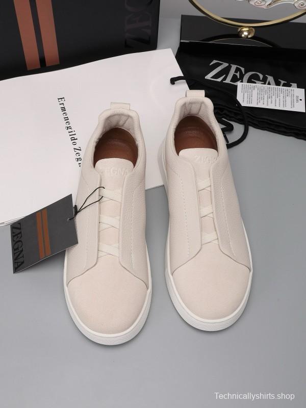 2024 Unisex Ermenegildo Zegna White Leather Suede Sneakers MJ00240