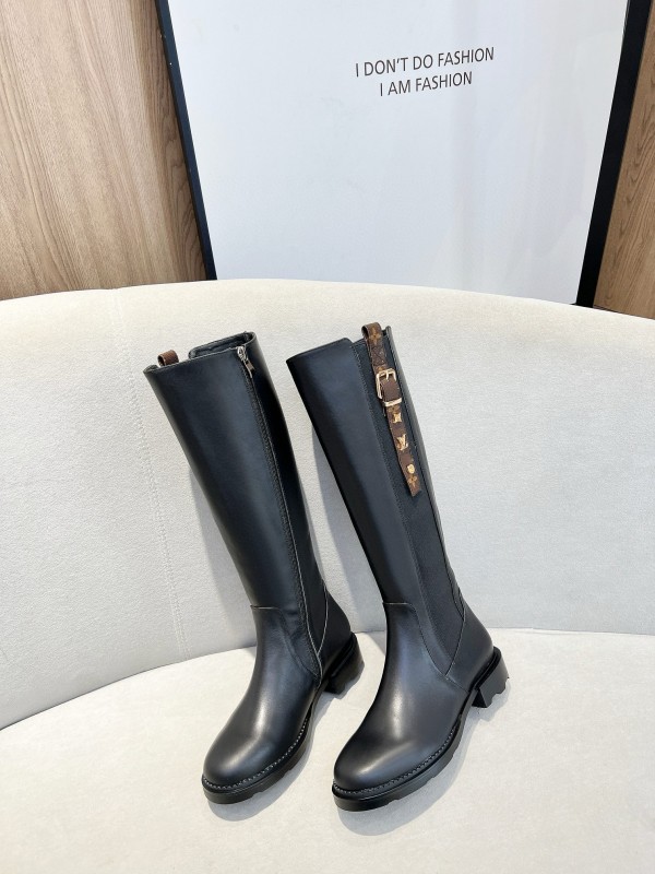 2024 Women Louis Vuitton Black Leather Boots MJ00420