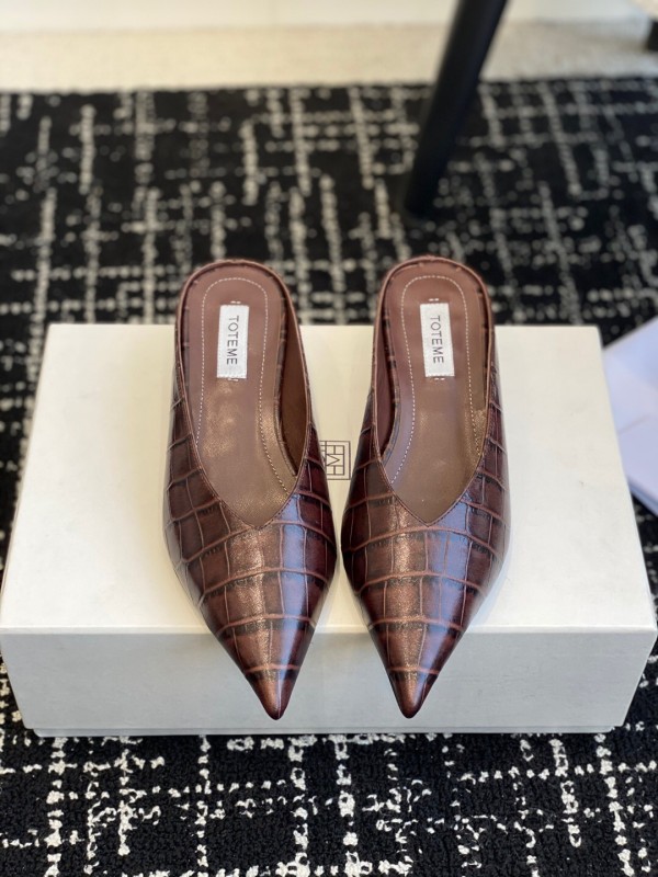 2025 Women Toteme Brown Leather Mule Shoes