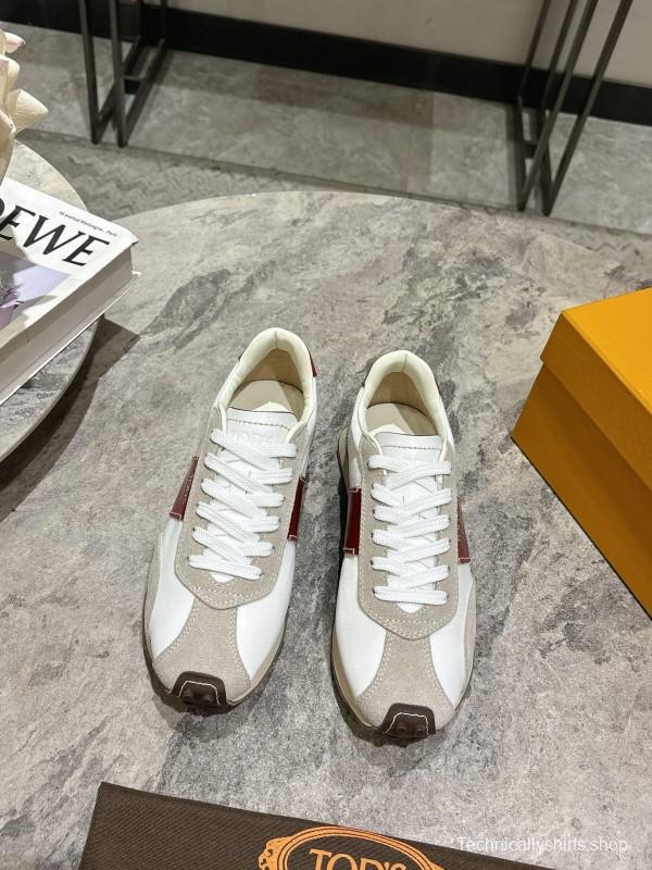 2025 Women TOD'S White Red Leather Suede Sneakers