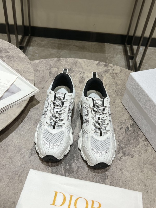 2025 Women Dior White Mesh Leather Sneakers