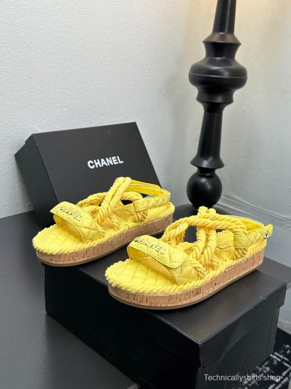2025 Slippers Chanel Yellow Rope Cork Sole Sandals LY00260