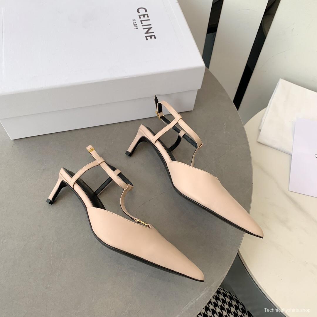 2025 Women Celine Beige Calfskin T-Strap Pumps