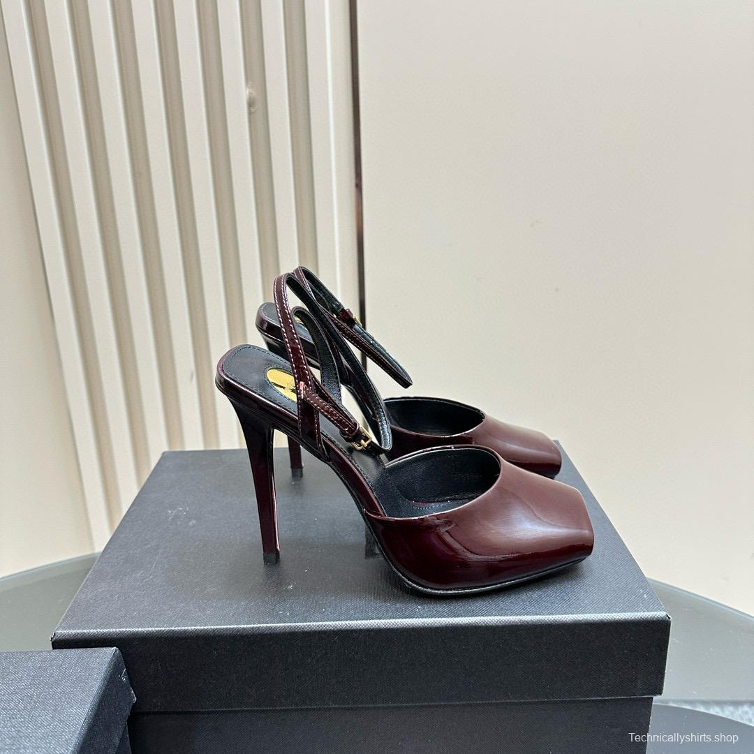 2025 Women Yves Saint Laurent Burgundy Leather Slingback Pumps