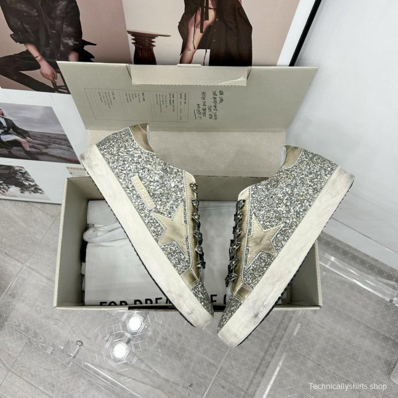 2025 Women GGDB Silver Glitter Leather Sneakers