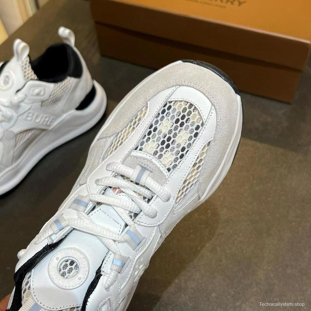 2025 Unisex Burberry White Grey Suede Calf Leather Sneakers Vintage Check MJ00380