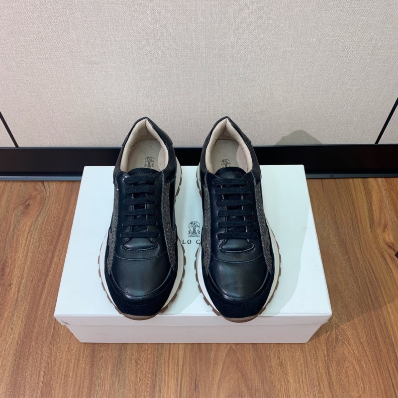 2025 Unisex Brunello Cucinelli Black Brown Leather Suede Sneakers LY