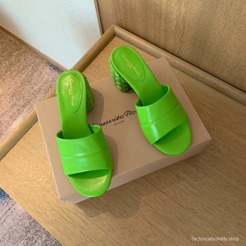 2025 Women Gianvito Rossi Green Leather Slippers KFY00260