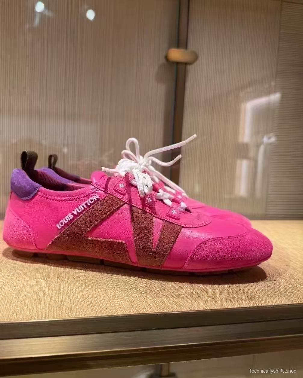 2025 Women Louis Vuitton Pink Purple Suede Leather Sneakers LY00340